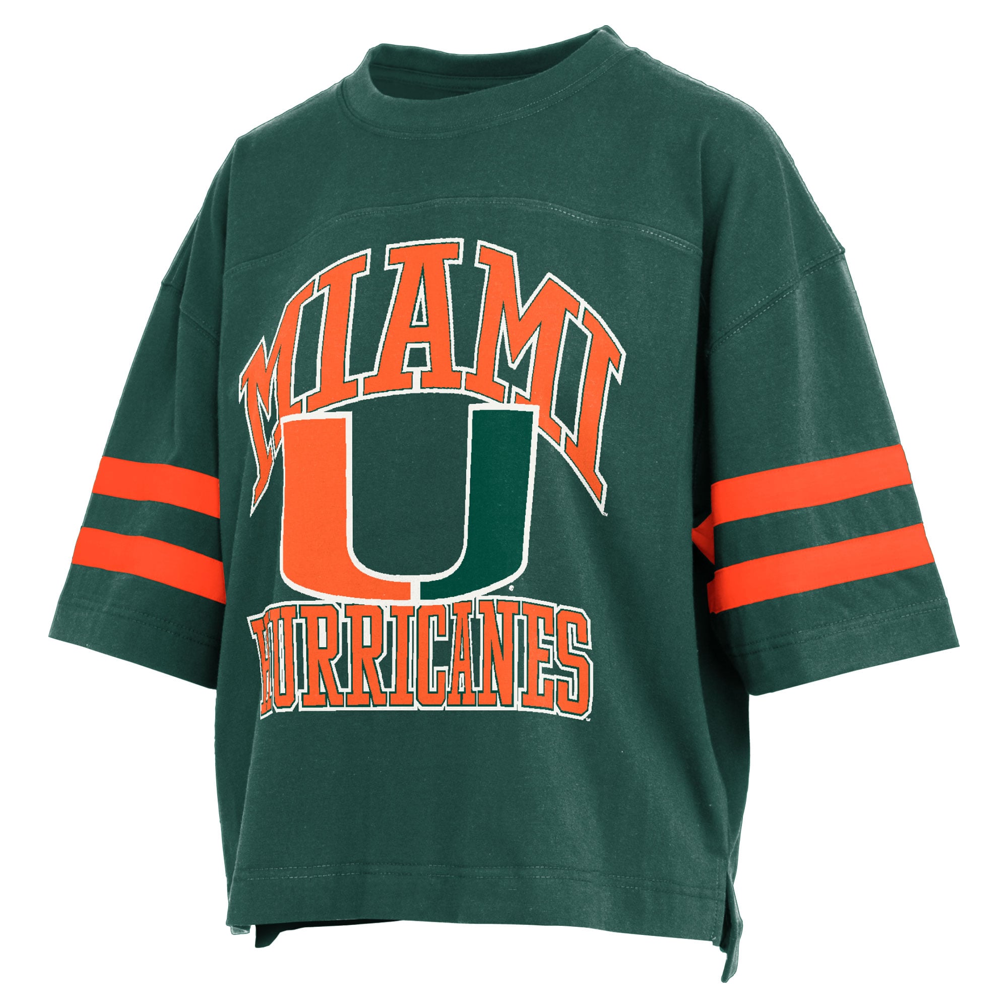 T-shirt court vert Pressbox pour femmes, Miami Hurricanes, Wayne Tyler