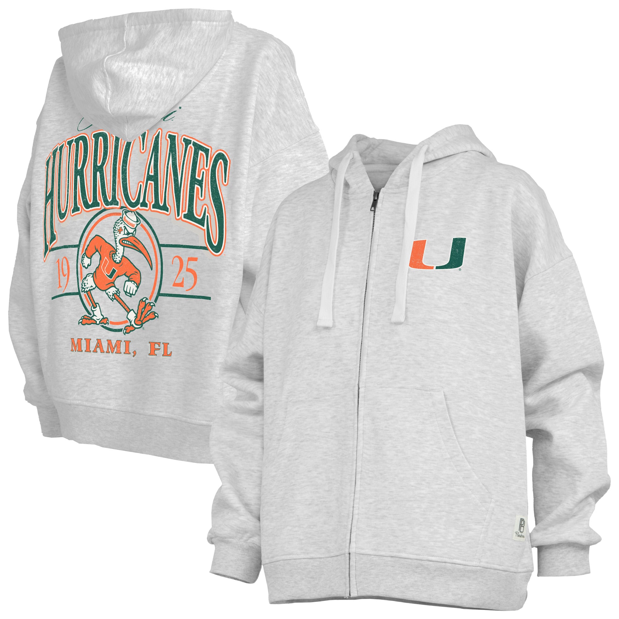 Women's Pressbox  Heather Gray Miami Hurricanes Janise Full-Zip Hoodie