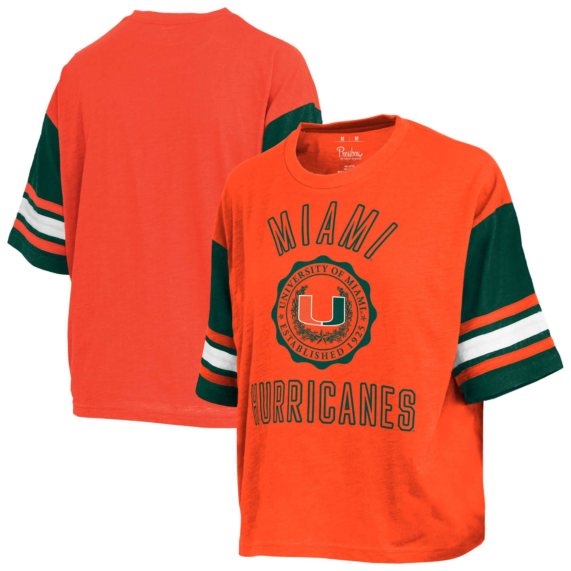 T-shirt à logo Pressbox Orange Miami Hurricanes Sunday Colorblock pour femmes