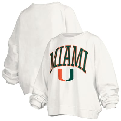 Miami Hurricanes Pressbox Women's Oversized Janise Arch Over Logo Fleece Sweatshirt - White