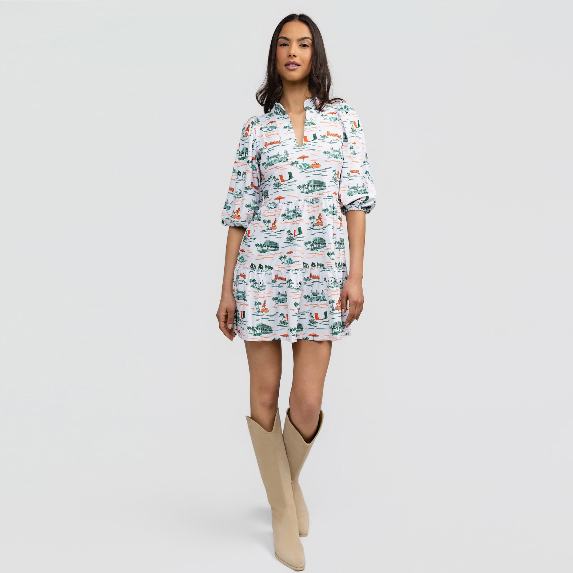 Women's Smith & Quinn White Miami Hurricanes 3/4 Sleeve Toile Tory Dress