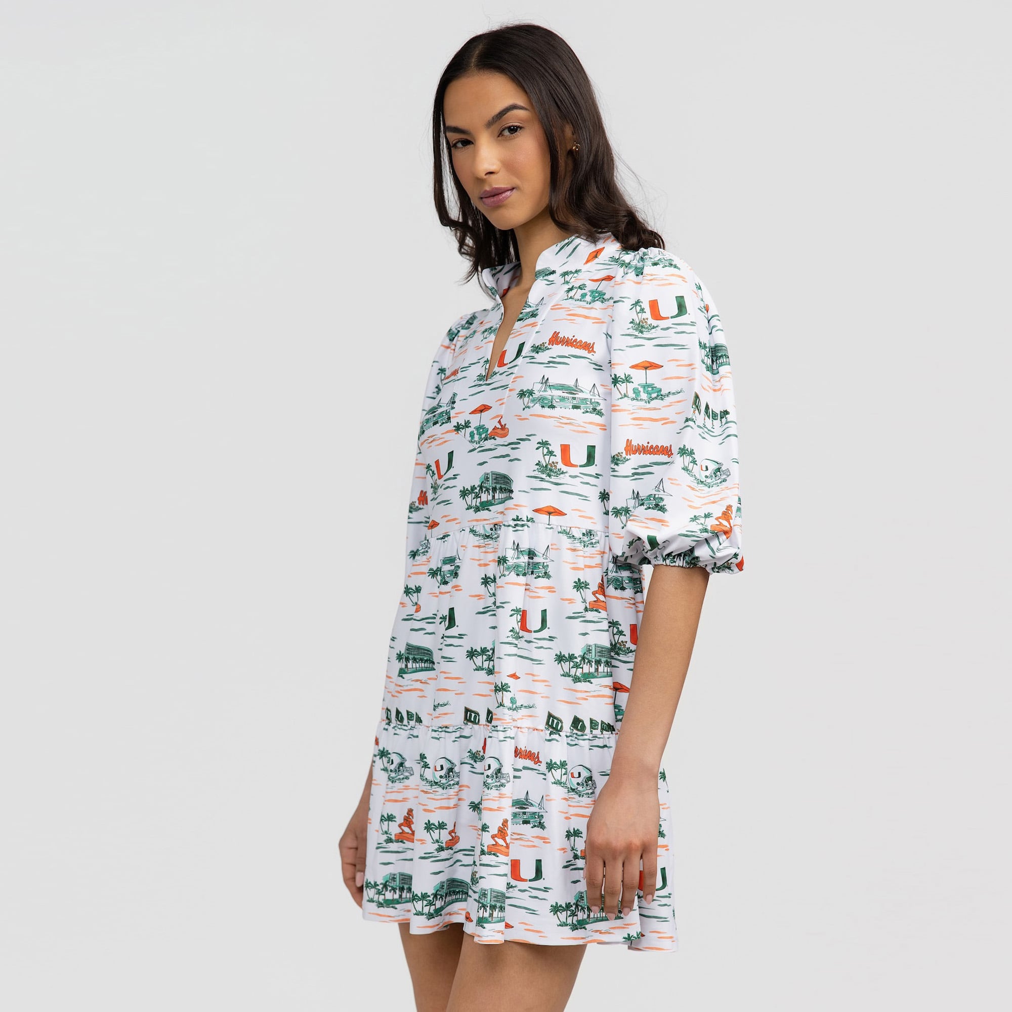 Women's Smith & Quinn White Miami Hurricanes 3/4 Sleeve Toile Tory Dress