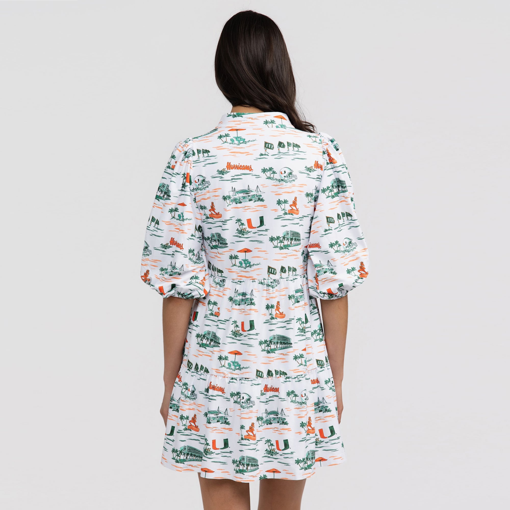 Women's Smith & Quinn White Miami Hurricanes 3/4 Sleeve Toile Tory Dress