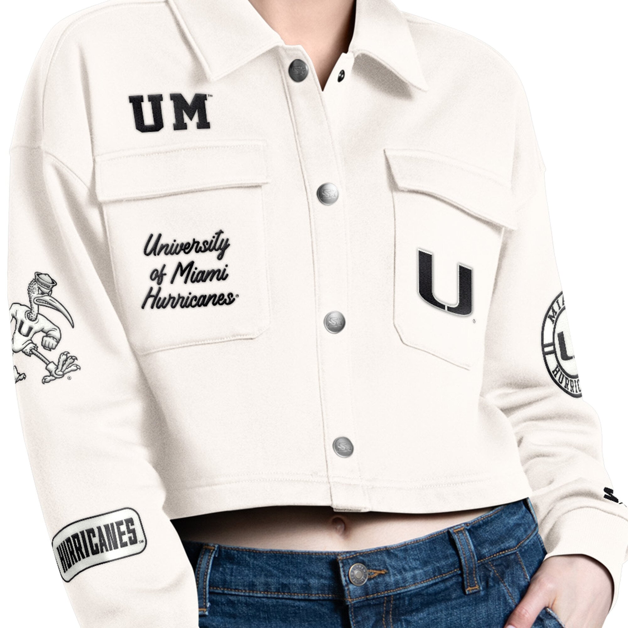 Crème Starter pour femmes, chemise courte à boutons-pression Miami Hurricanes Anchor