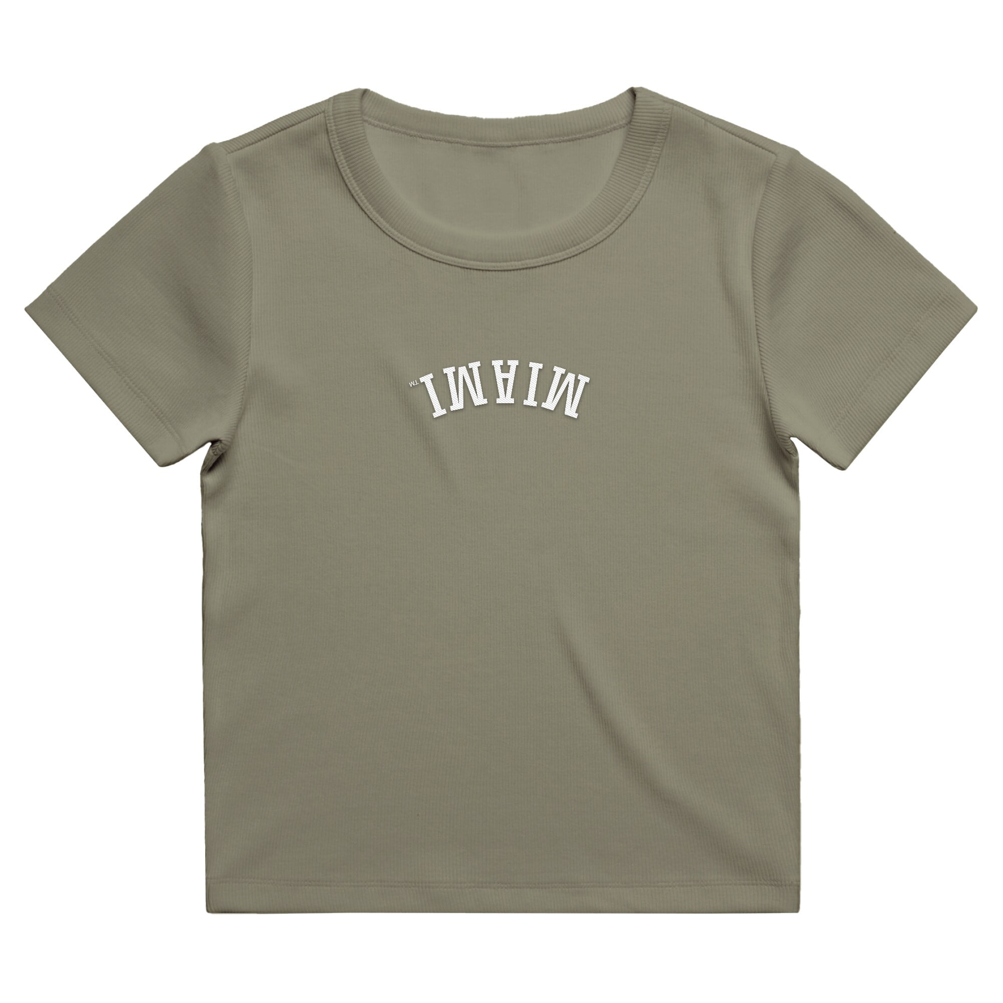 Women's Uscape Apparel Green Miami Hurricanes Upside Down Embroidery Ribbed Cropped T-Shirt