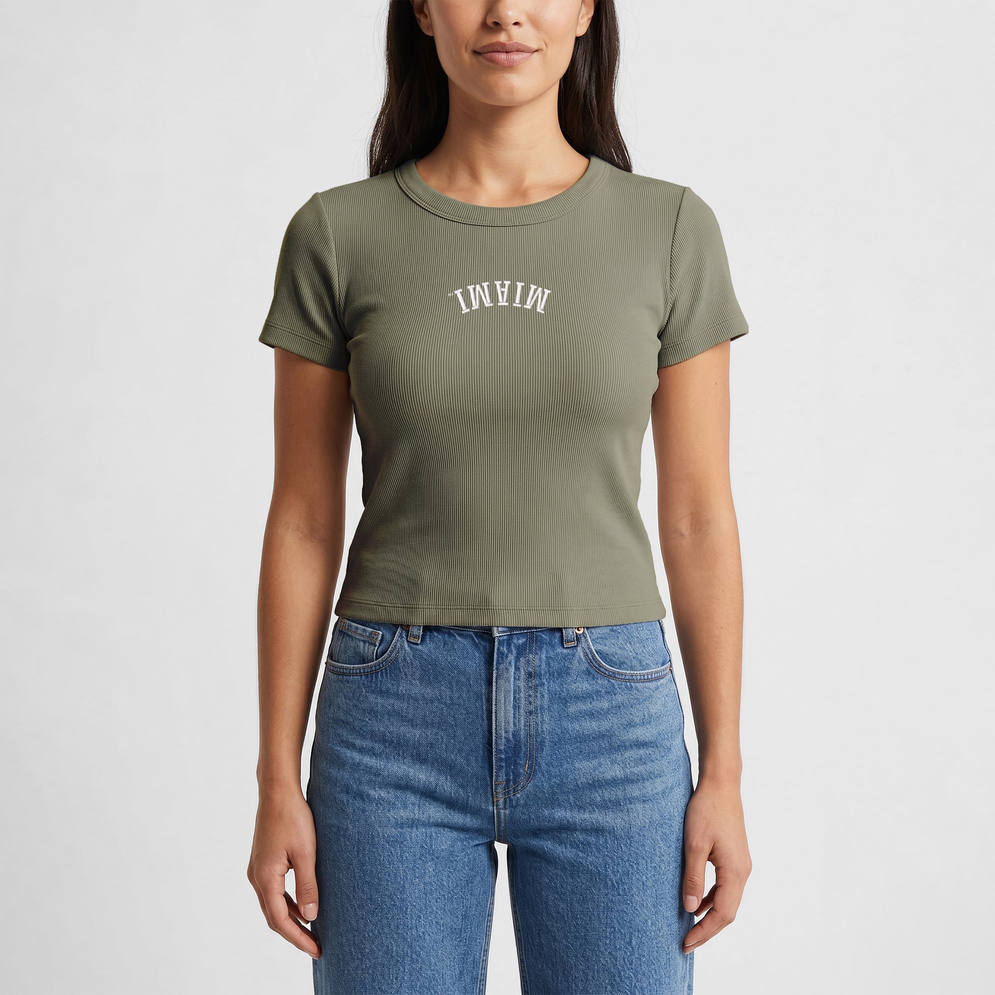 Women's Uscape Apparel Green Miami Hurricanes Upside Down Embroidery Ribbed Cropped T-Shirt