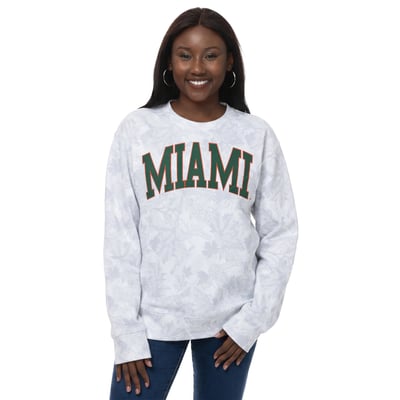  Miami Hurricanes ZooZatz Women's Camo Arch Logo Fleece Crewneck Sweatshirt - Gray