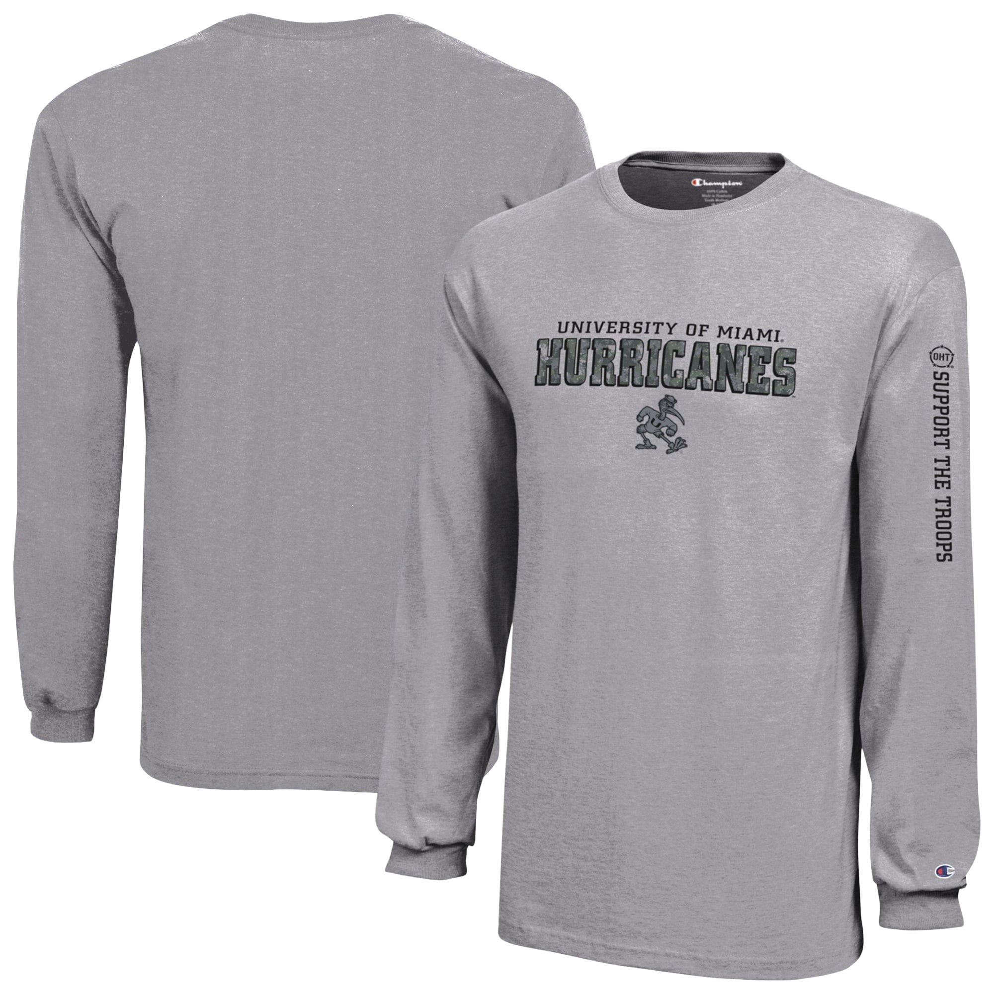 T-shirt à manches longues Youth Champion Heather Gray Miami Hurricanes Operation Hat Trick