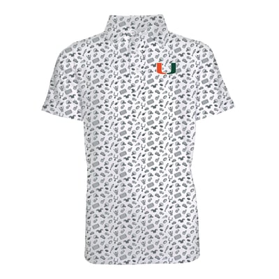 Miami Hurricanes Garb Youth Tom All-Over Football Print Polo - Gray