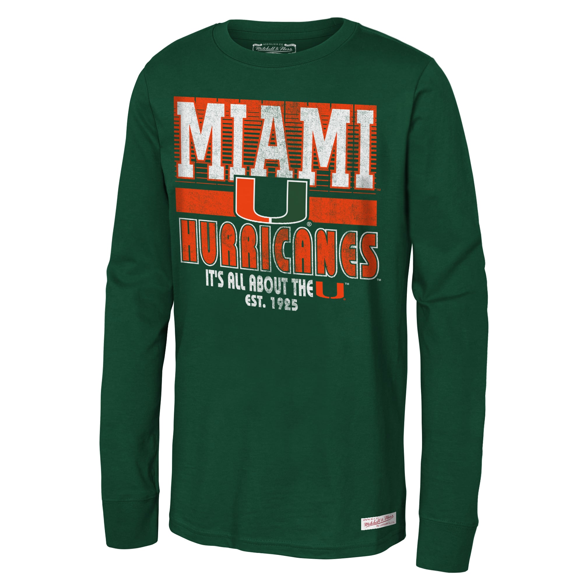 T-shirt à manches longues rétro Miami Hurricanes vert pour jeunes