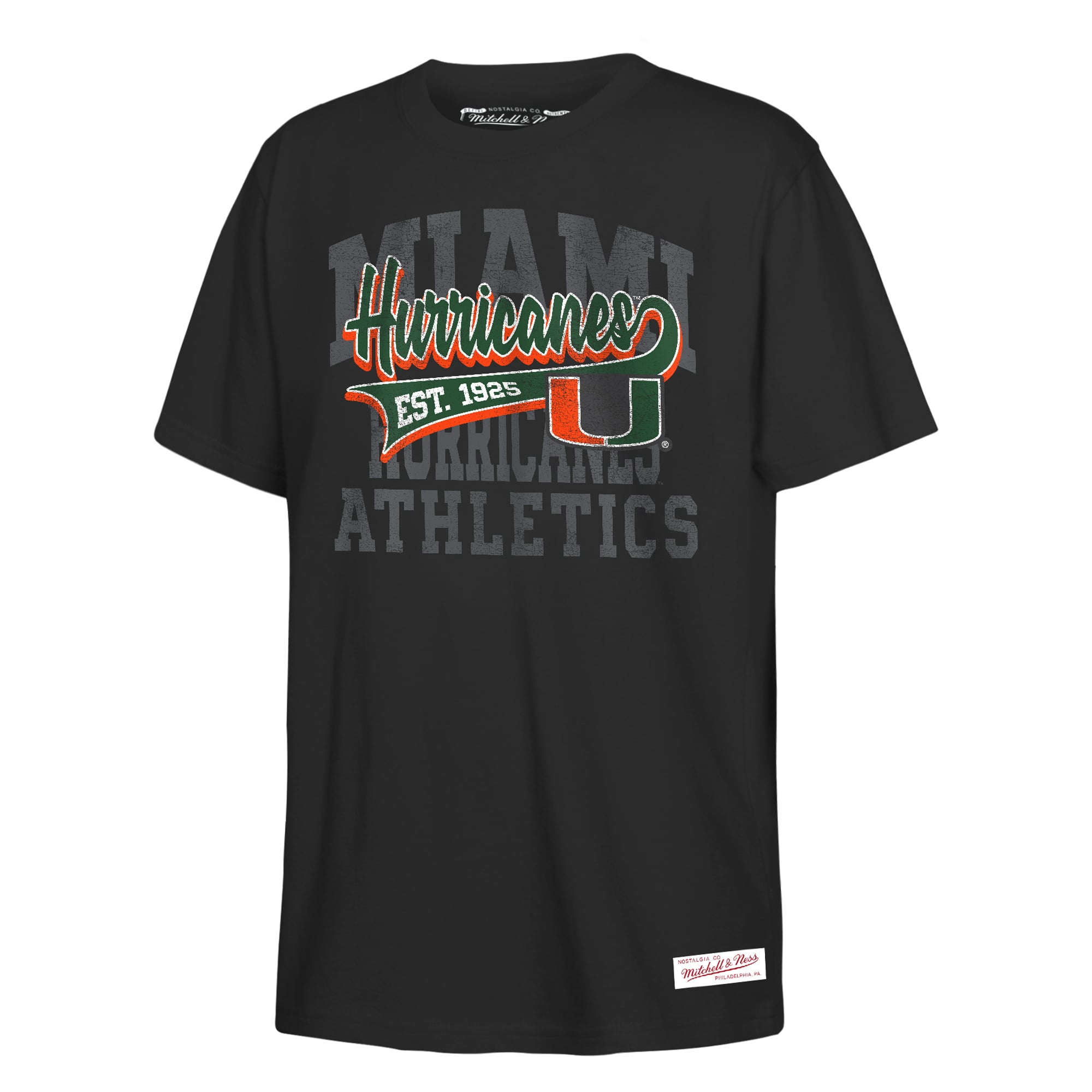 T-shirt rétro Mitchell & Ness noir pour jeunes, Miami Hurricanes