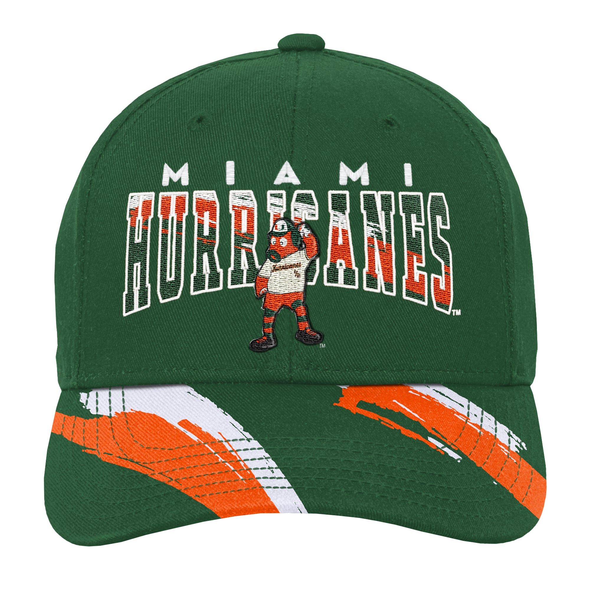 Youth Mitchell & Ness Green Miami Hurricanes Mascot Streaks Pro Crown Adjustable Hat