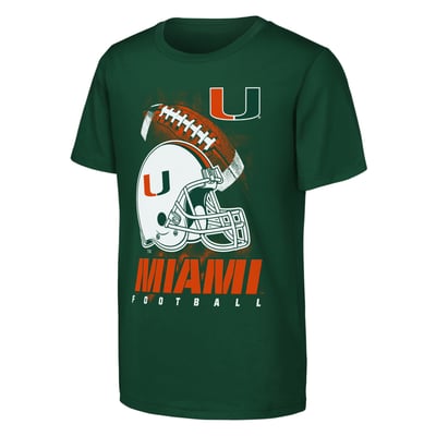  Miami Hurricanes Outerstuff Youth For the Glory Football Helmet T-Shirt - Green