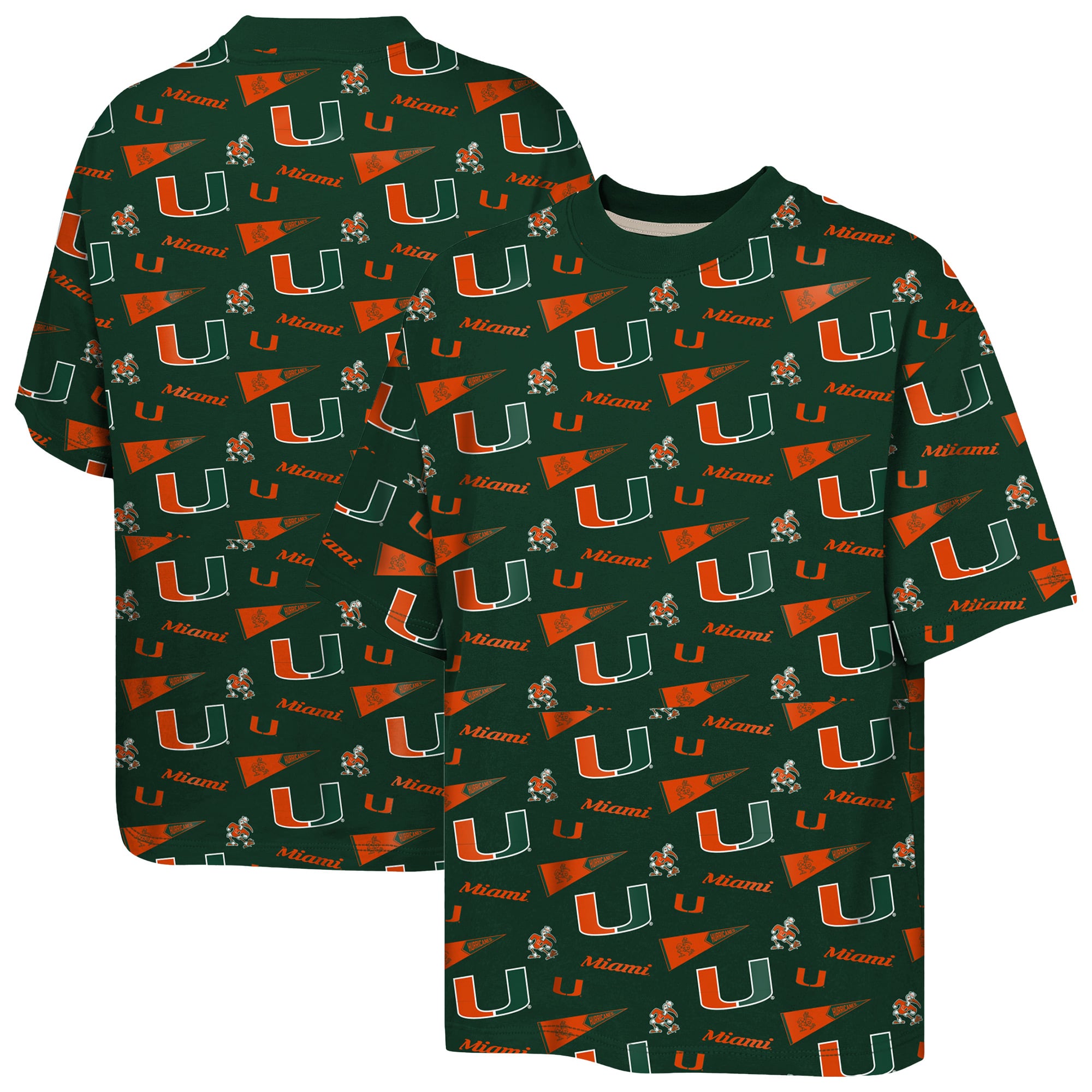 T-shirt imprimé intégral vert Miami Hurricanes Scramble pour jeunes
