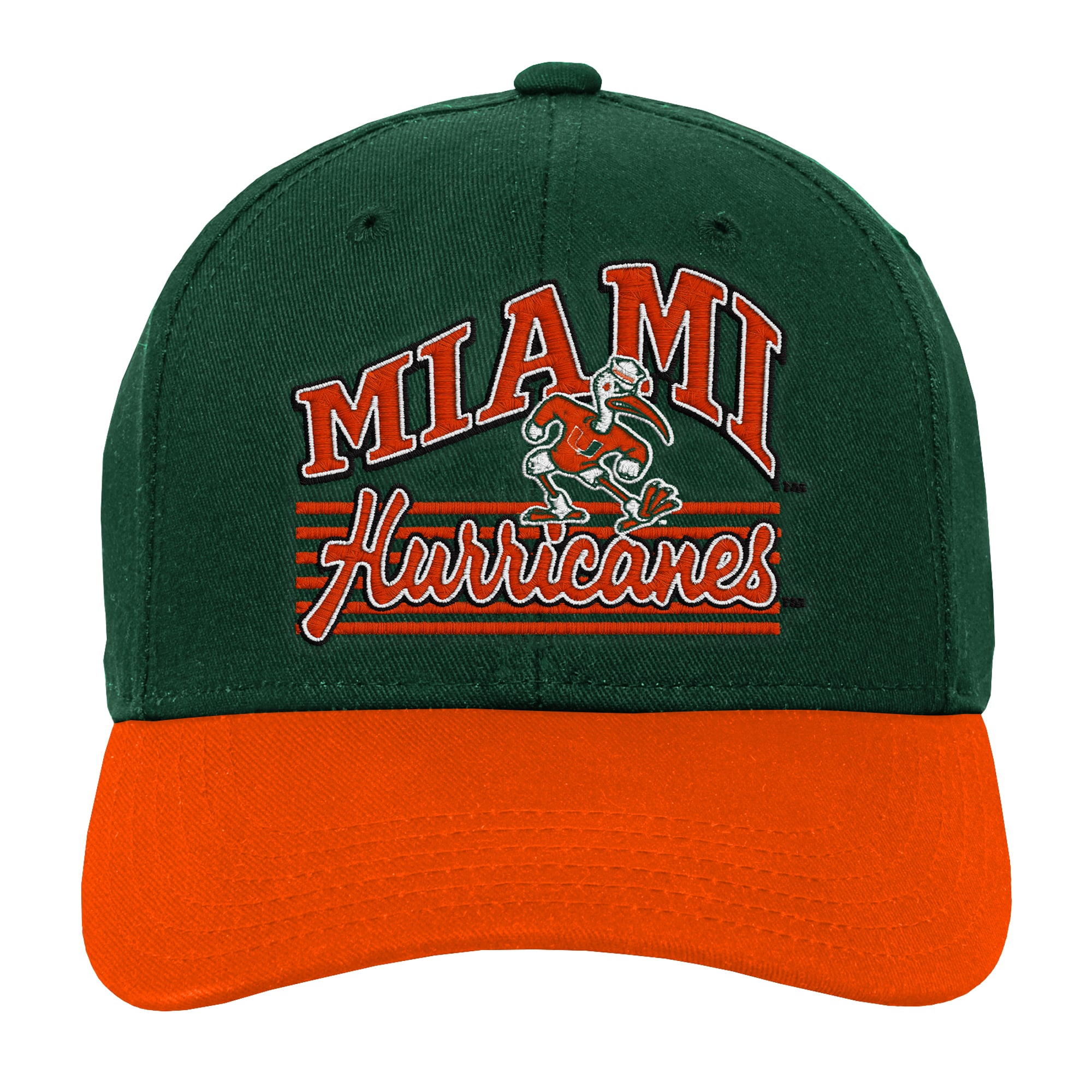 Casquette ajustable verte et orange Miami Hurricanes pour jeunes de la marque Outerstuff.