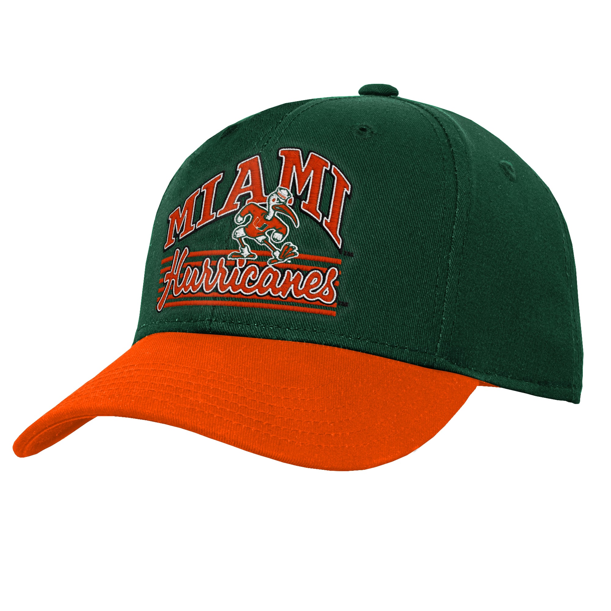 Casquette ajustable verte et orange Miami Hurricanes pour jeunes de la marque Outerstuff.