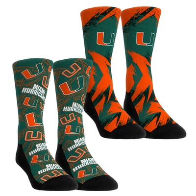  Miami Hurricanes Rock Em Youth Game Day Two-Pack Crew Socks Set - Green