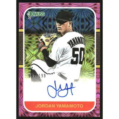 2021 Donruss Retro '87 Signatures Pink Fireworks #32 Jordan Yamamoto/199