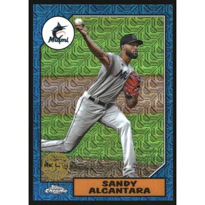 2022 Topps '87 Topps Silver Pack Chrome Series 2 Blue Refractors #T87C225 Sandy Alcantara