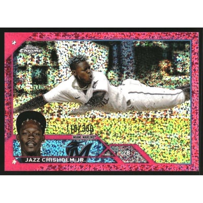 2023 Topps Chrome Magenta Speckle Refractors #218 Jazz Chisholm Jr.
