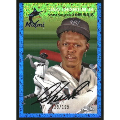 2023 Topps Chrome Platinum Anniversary Blue Mini-Diamond Refractors #282 Jazz Chisholm Jr.