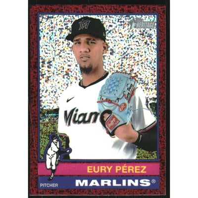 2025 Topps Heritage Chrome Burgundy Sparkle Refractors #42 Eury Perez