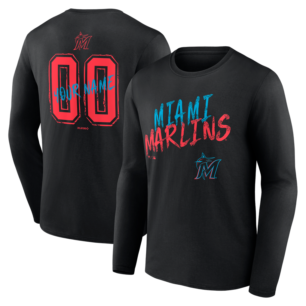 Miami Marlins  Hustle Personalized Name & Number Long Sleeve T-Shirt - Black