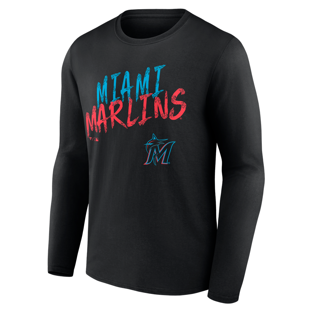 Miami Marlins  Hustle Personalized Name & Number Long Sleeve T-Shirt - Black