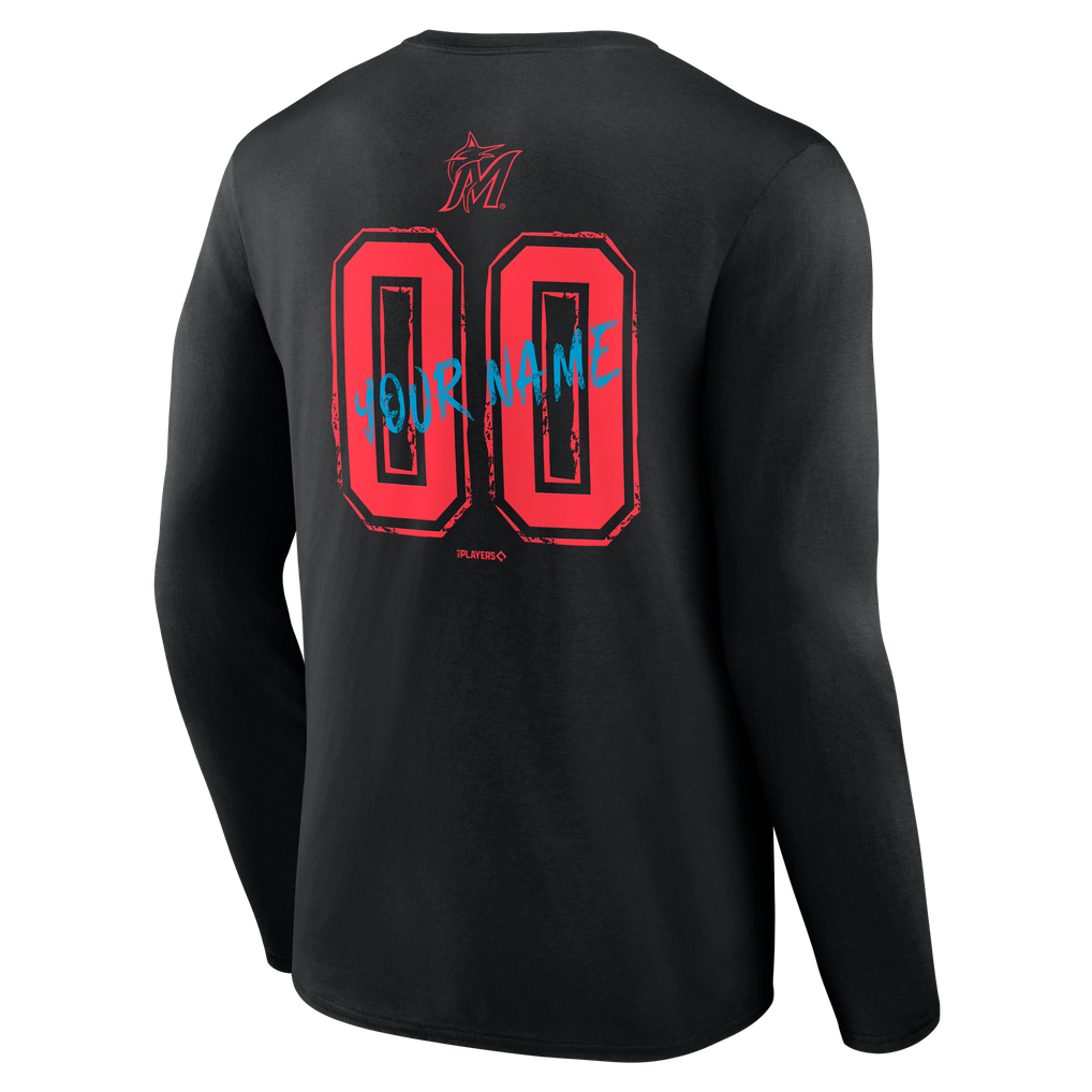 Miami Marlins  Hustle Personalized Name & Number Long Sleeve T-Shirt - Black