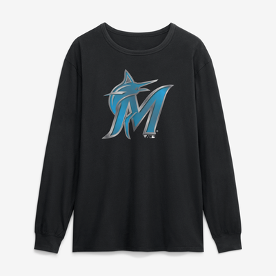 Miami Marlins  Metallic Mascot Long Sleeve T-Shirt - Black