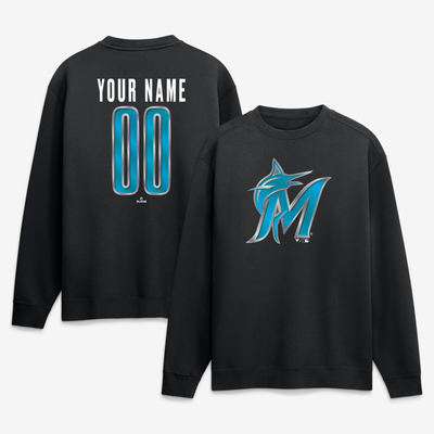Miami Marlins  Metallic Mascot Personalized Name & Number Sweatshirt - Black