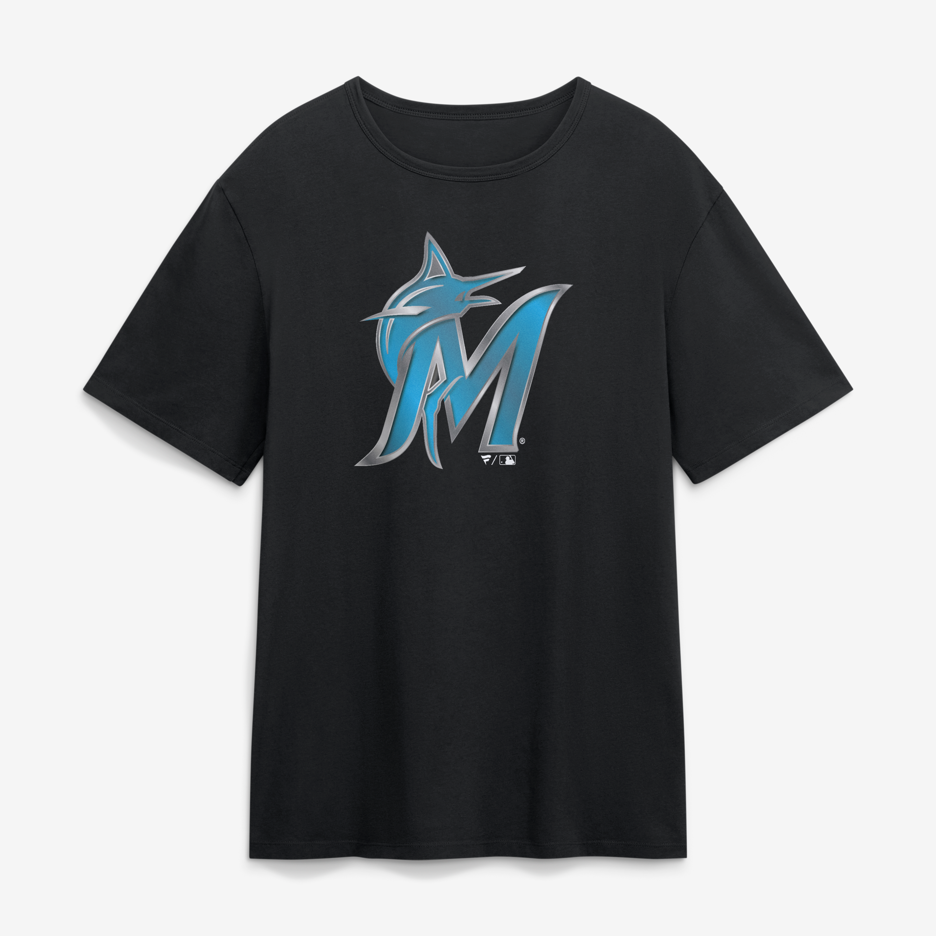 T-shirt noir pour homme Miami Marlins avec mascotte métallique