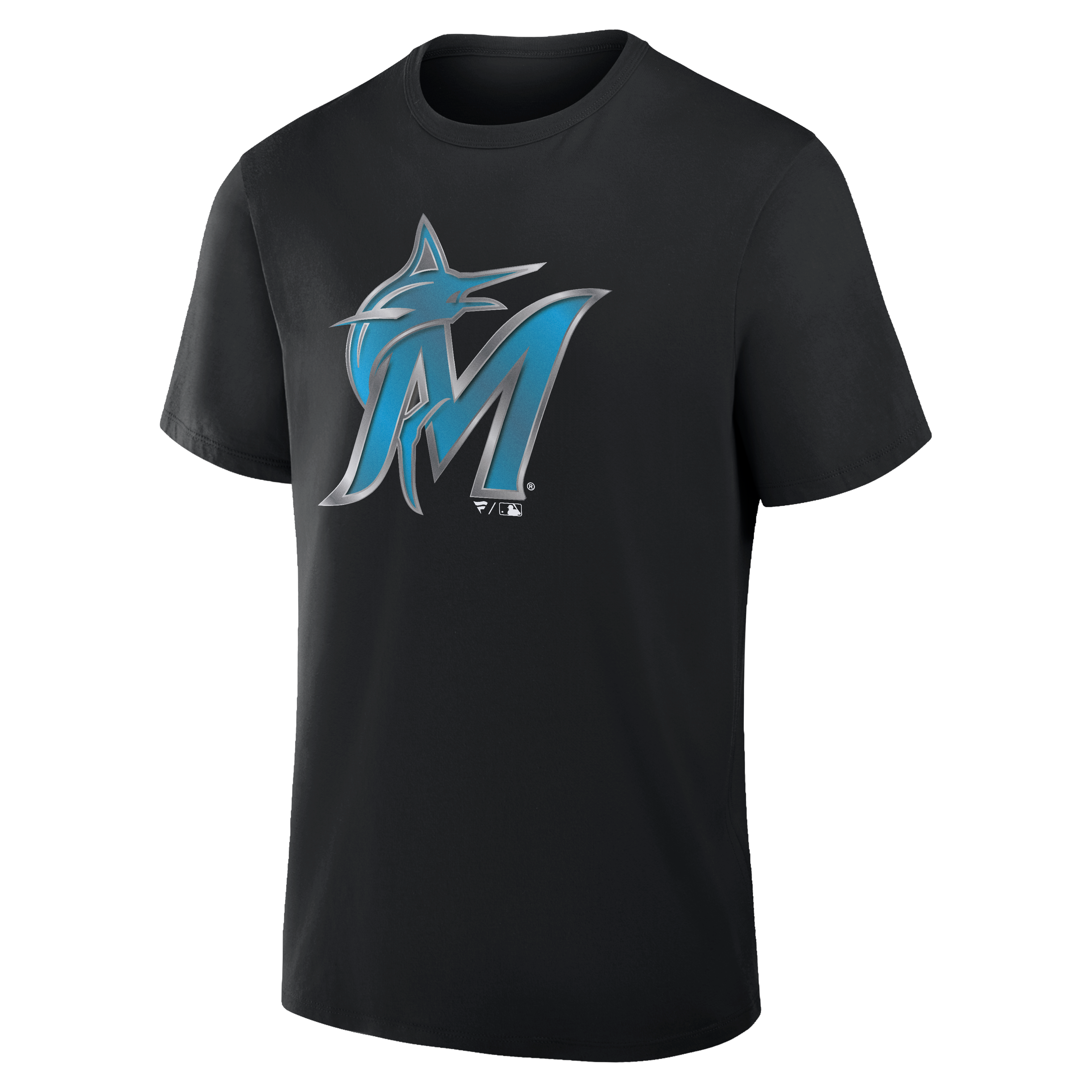 T-shirt noir pour homme Miami Marlins avec mascotte métallique