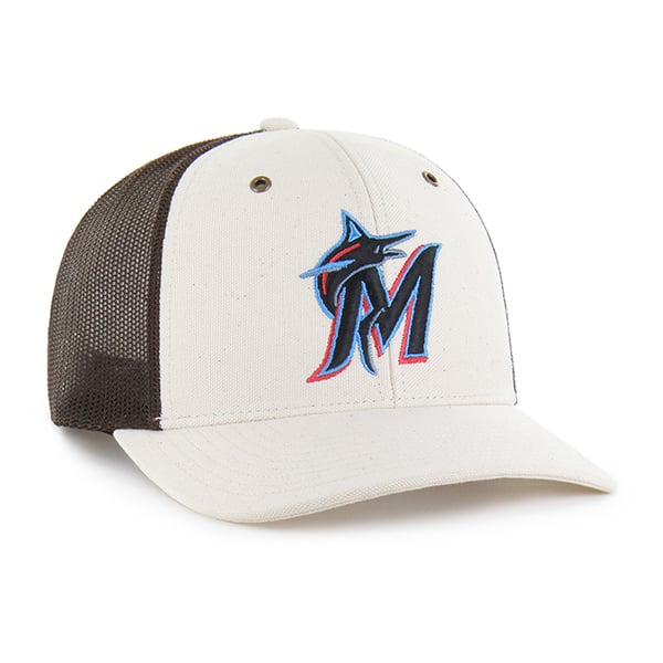 Men's Carhartt x '47 Natural/Brown Miami Marlins Undyed Trucker Adjustable Hat