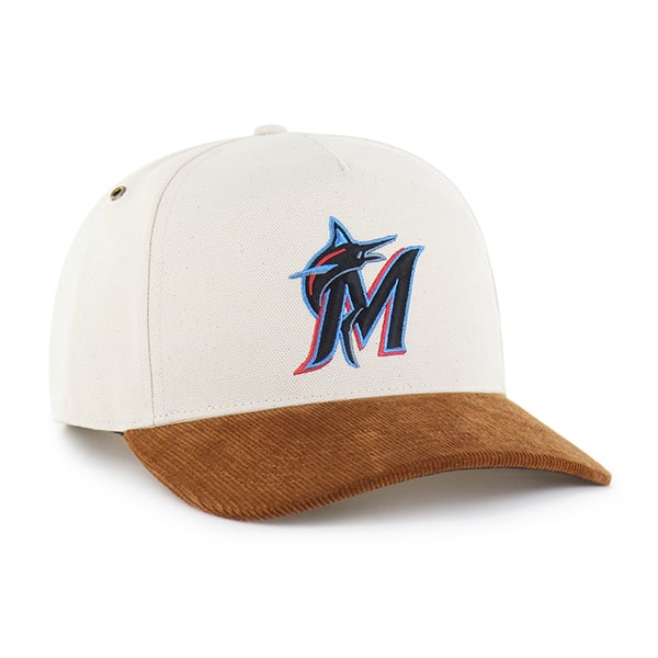 Casquette Carhartt x '47 pour homme, coloris naturel/daim, Miami Marlins, modèle Relaxed Hitch, ajustable.