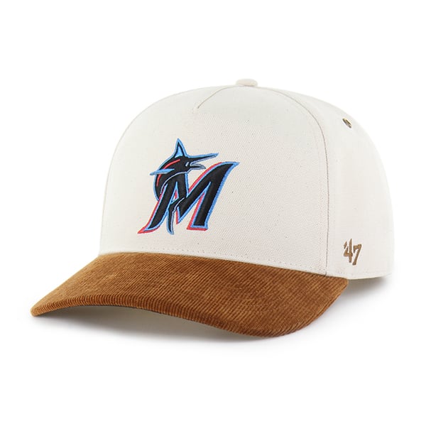 Casquette Carhartt x '47 pour homme, coloris naturel/daim, Miami Marlins, modèle Relaxed Hitch, ajustable.