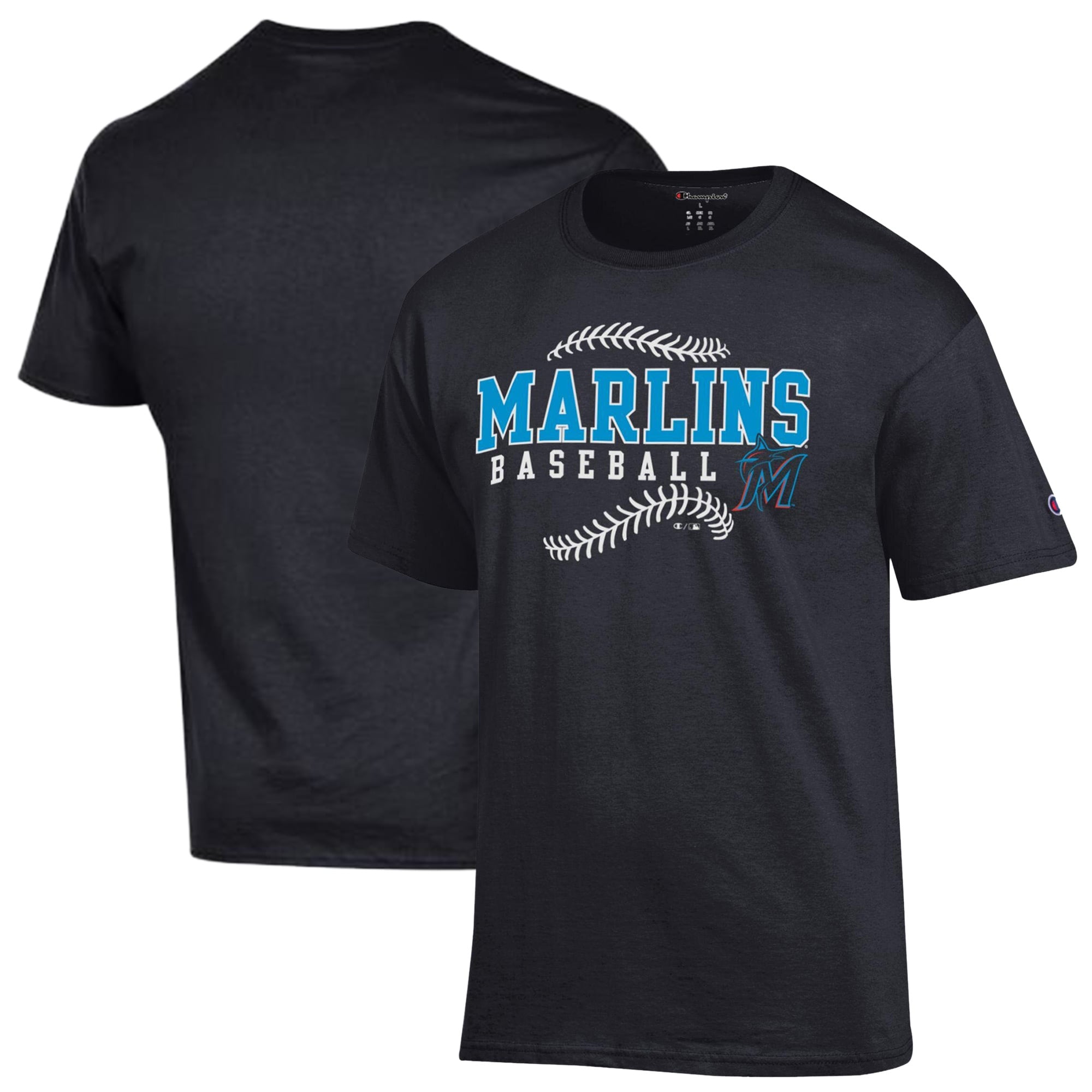 Men's Champion Black Miami Marlins Baseball T-Shirt