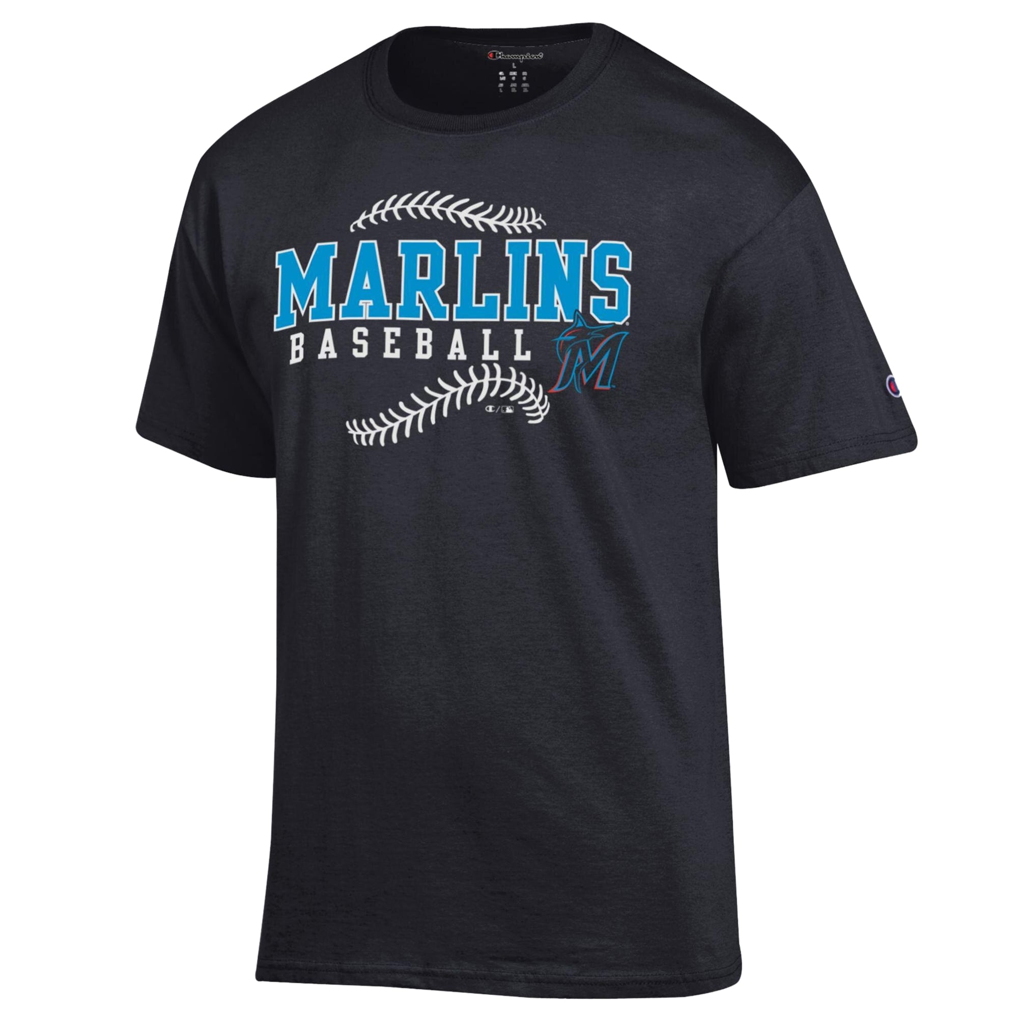 Men's Champion Black Miami Marlins Baseball T-Shirt