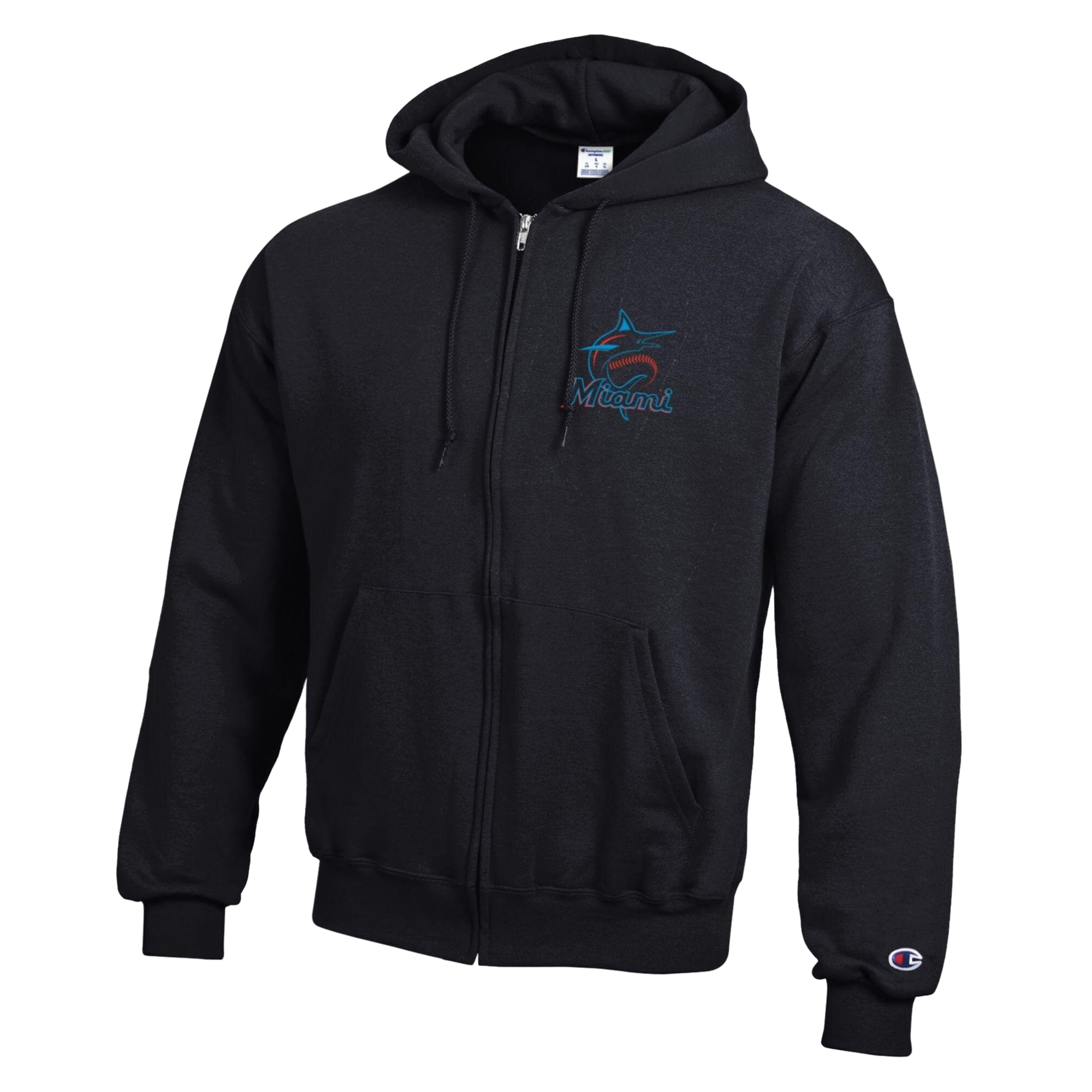 Men's Champion Black Miami Marlins Powerblend Full-Zip Hoodie