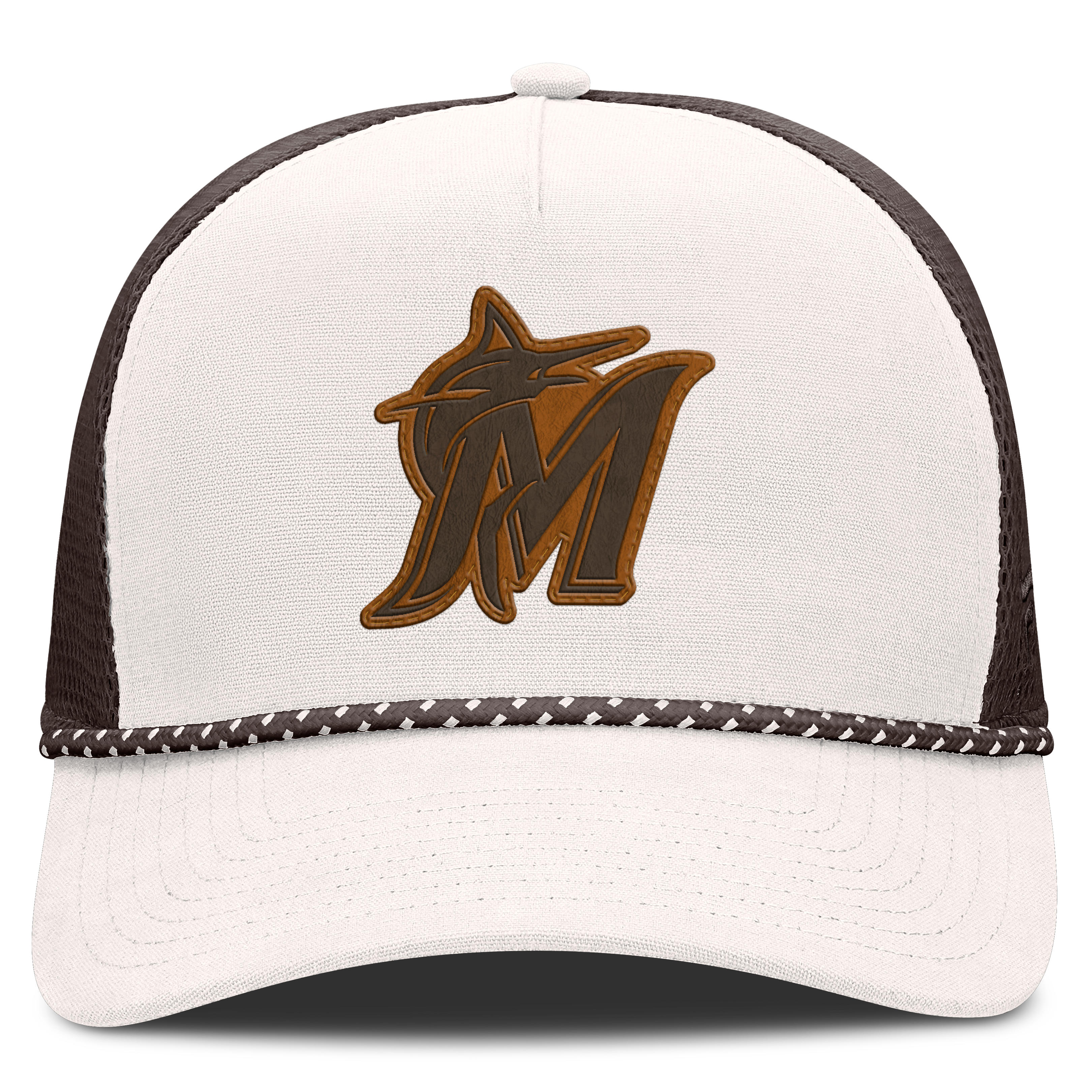 Men's Fanatics Cream/Brown Miami Marlins Level Up Bronco Adjustable Trucker Hat