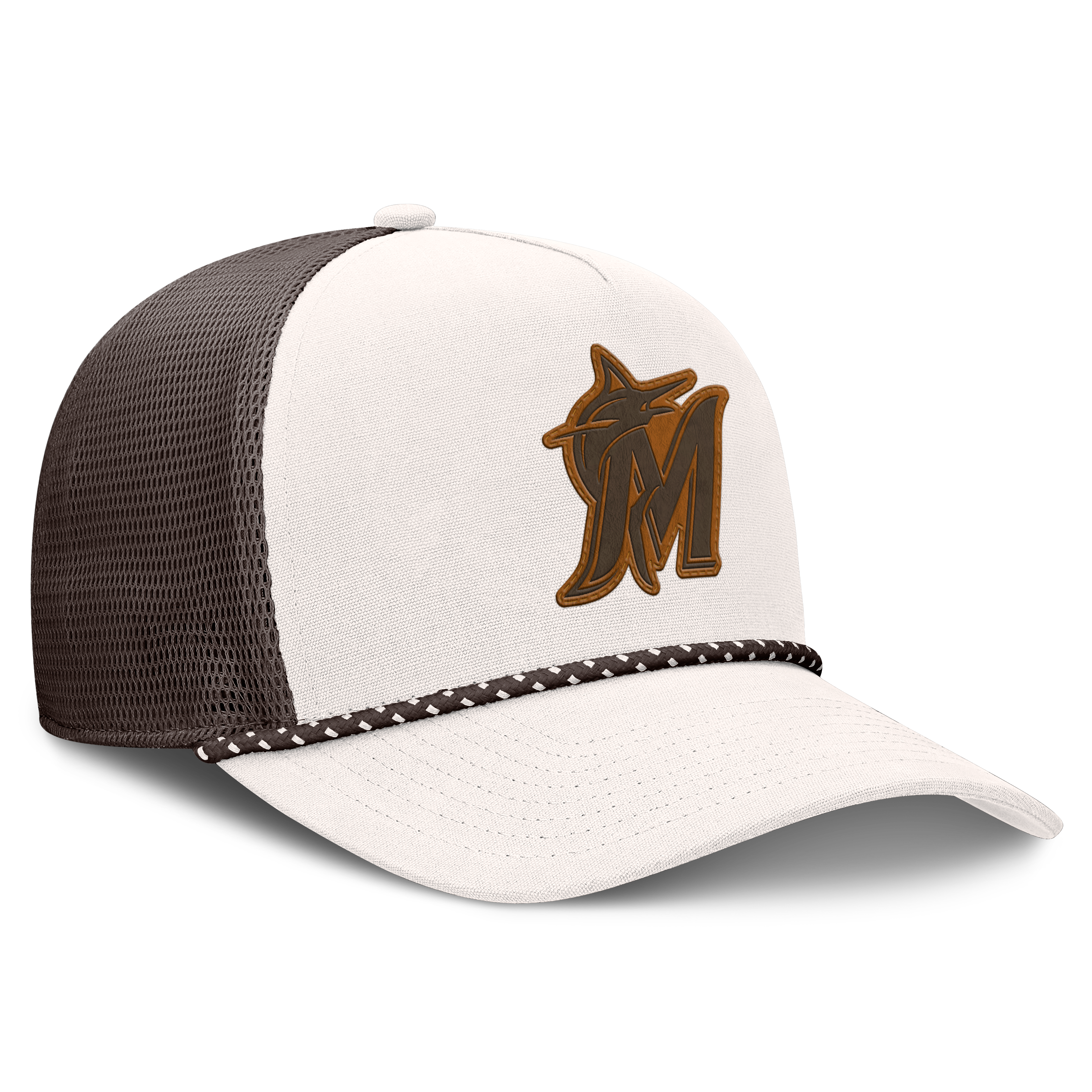 Men's Fanatics Cream/Brown Miami Marlins Level Up Bronco Adjustable Trucker Hat