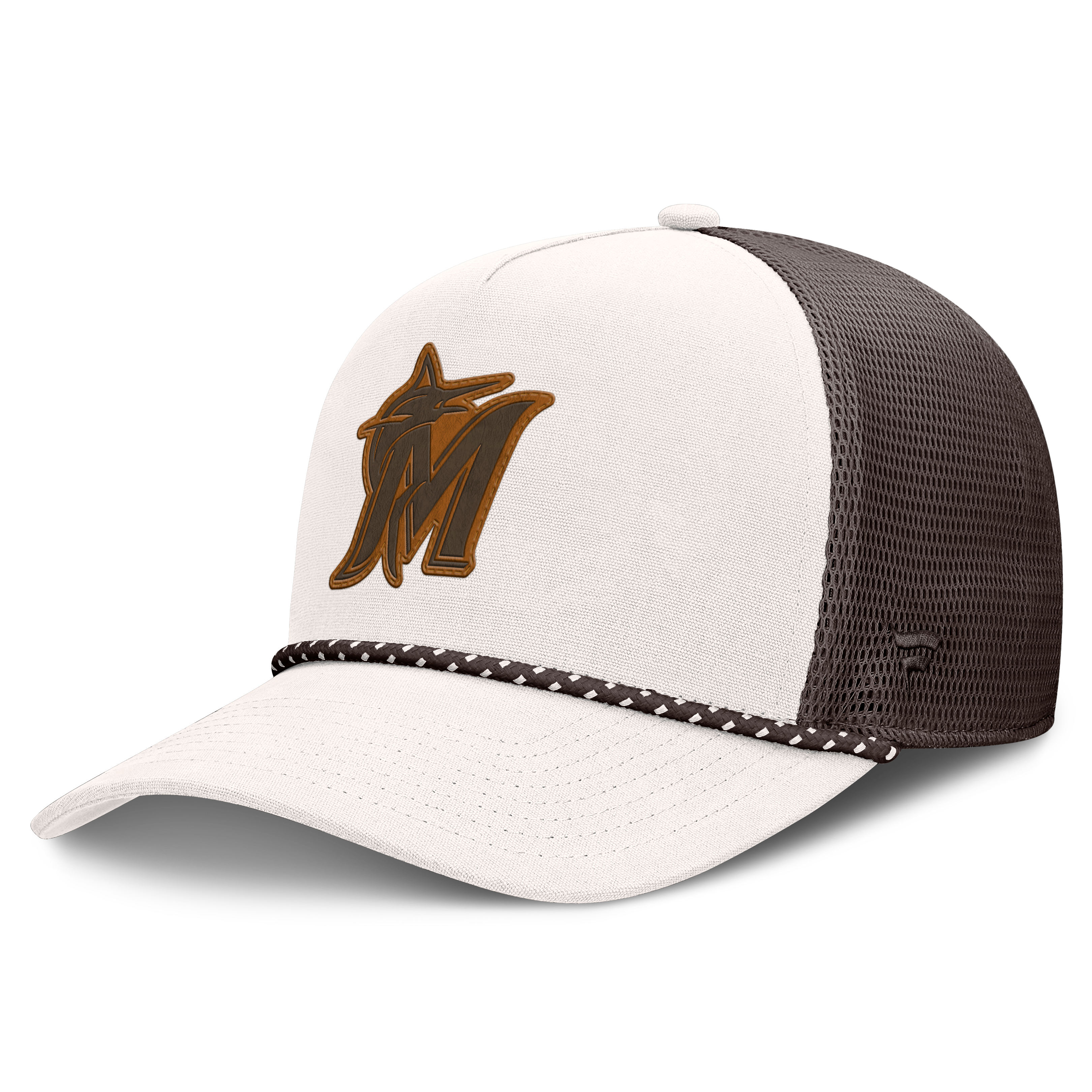 Men's Fanatics Cream/Brown Miami Marlins Level Up Bronco Adjustable Trucker Hat