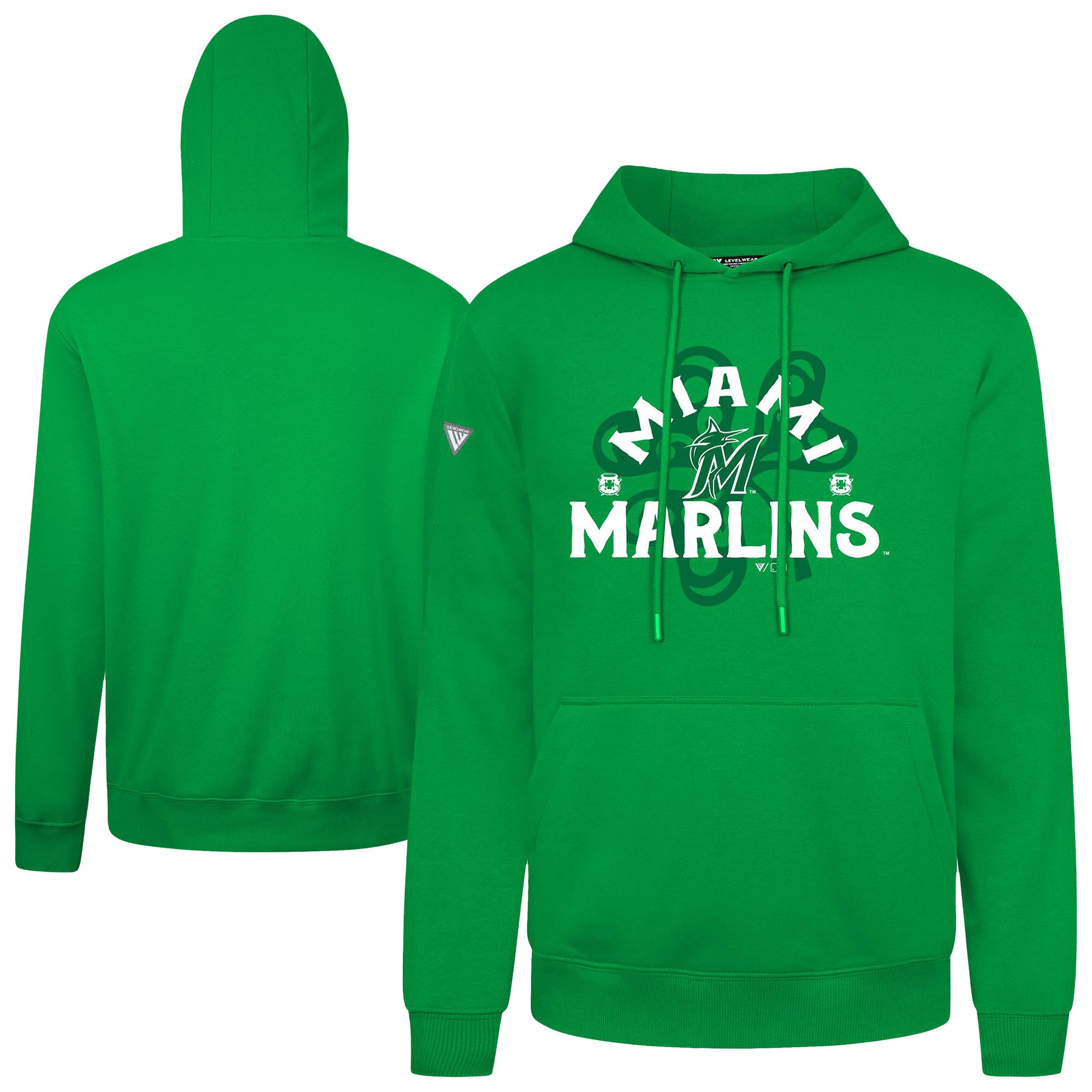 Men's Levelwear Miami Marlins St. Patrick's Day Podium Shamrock Pullover Hoodie