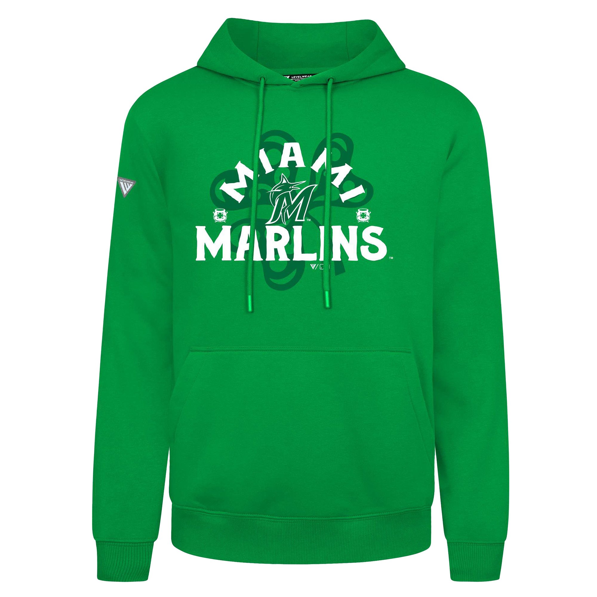 Men's Levelwear Miami Marlins St. Patrick's Day Podium Shamrock Pullover Hoodie
