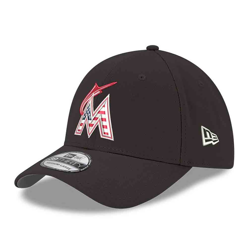 Men's New Era Black Miami Marlins America 250 39THIRTY Flex Hat