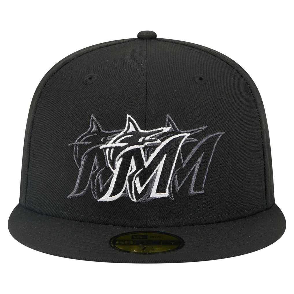 Miami Marlins New Era Tri-Hit 59FIFTY Fitted Hat - Black