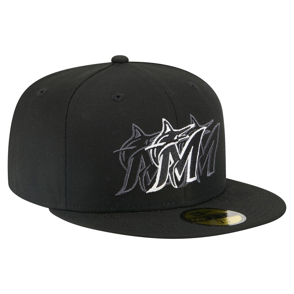 Miami Marlins New Era Tri-Hit 59FIFTY Fitted Hat - Black
