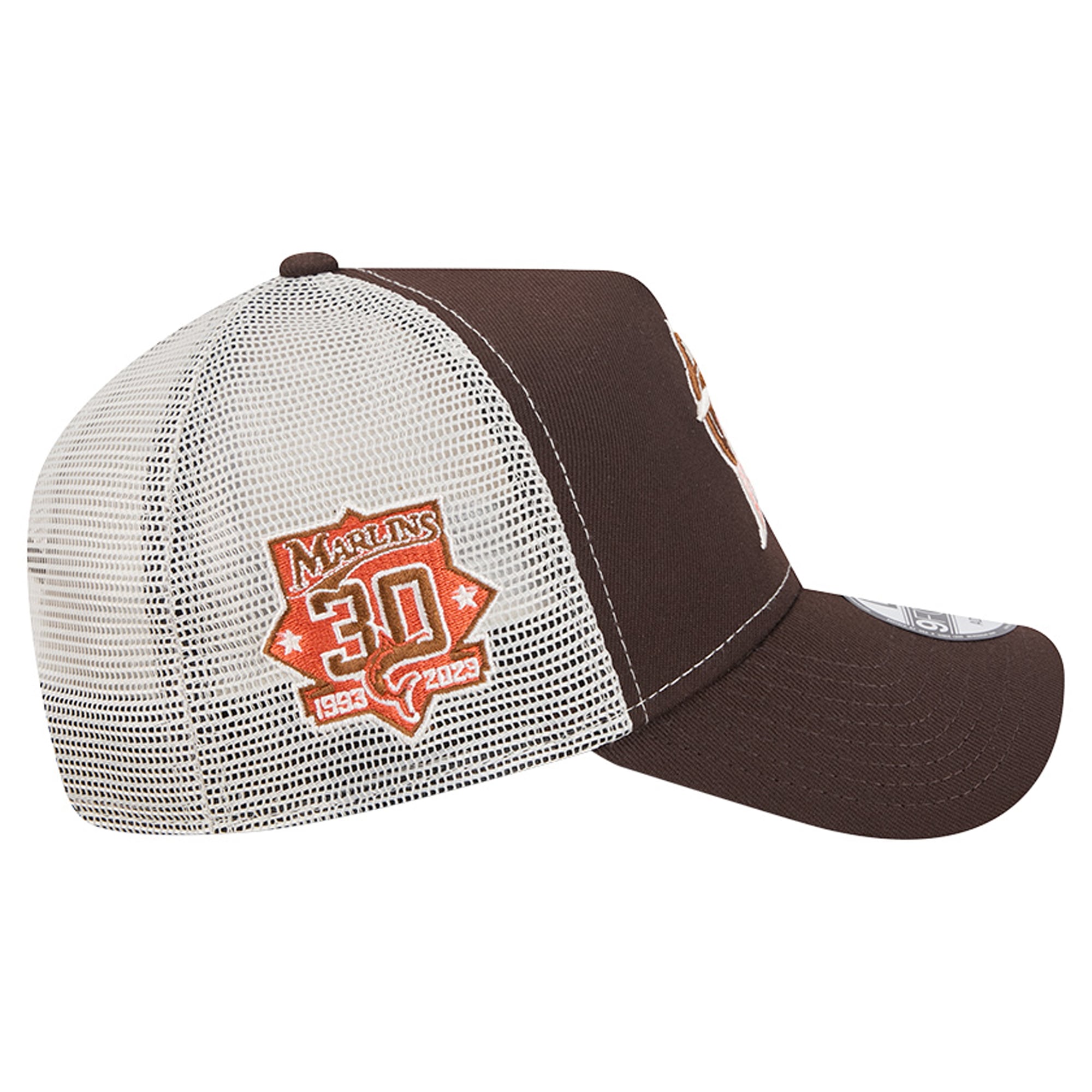 Men's New Era Brown Miami Marlins Pumpkin Spice A-Frame 9FORTY Adjustable Trucker Hat