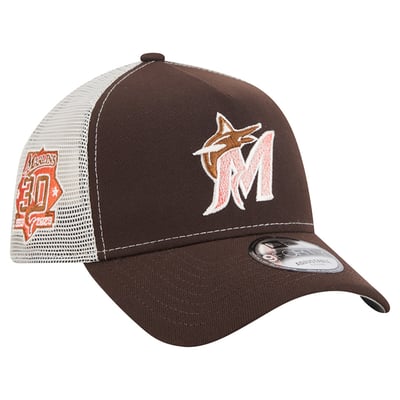 Miami Marlins New Era Pumpkin Spice A-Frame 9FORTY Adjustable Trucker Hat - Brown