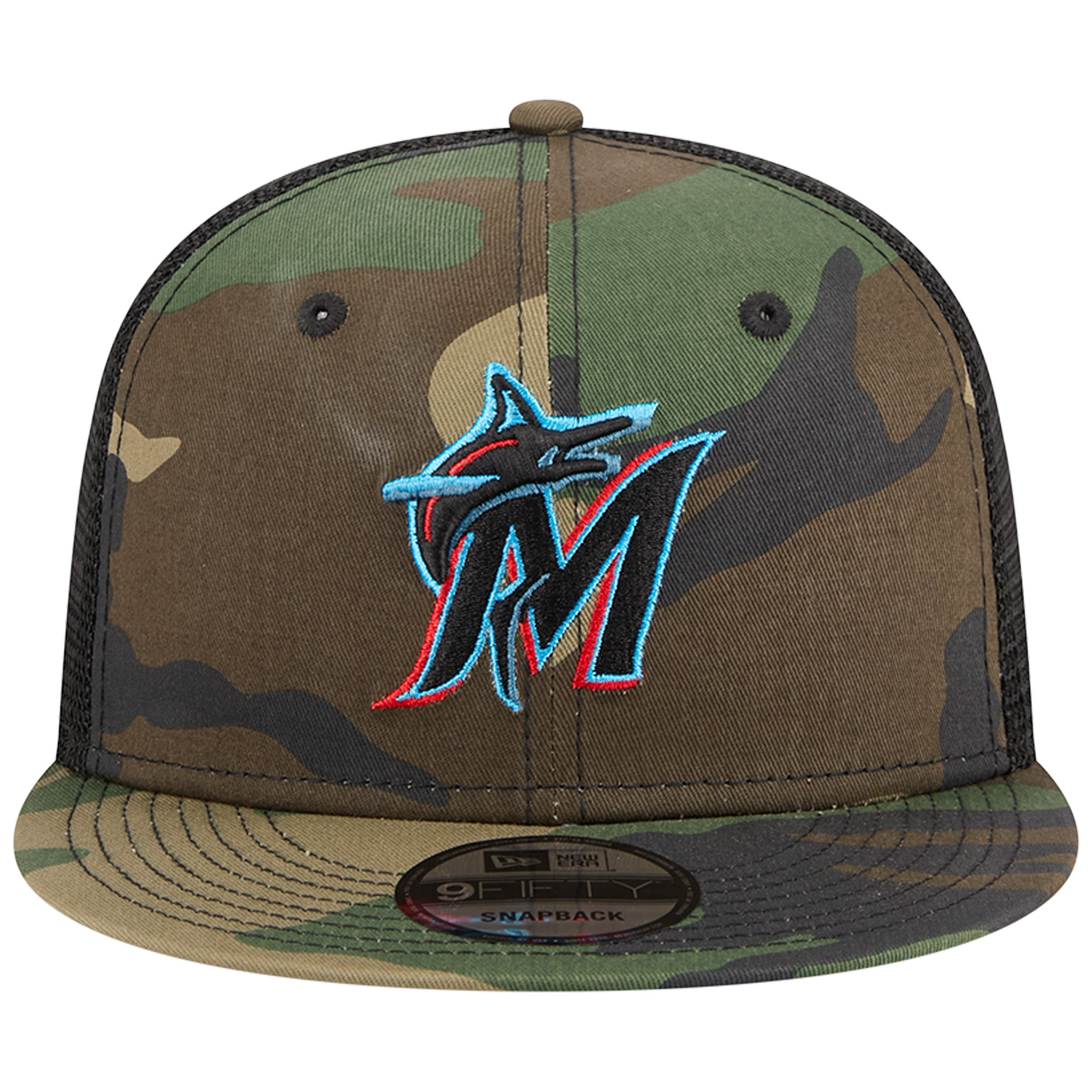 Casquette trucker New Era 9FIFTY à motif camouflage Miami Marlins Woodland pour homme
